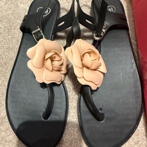 Mel by Melissa Black and Tan Floral Sandals